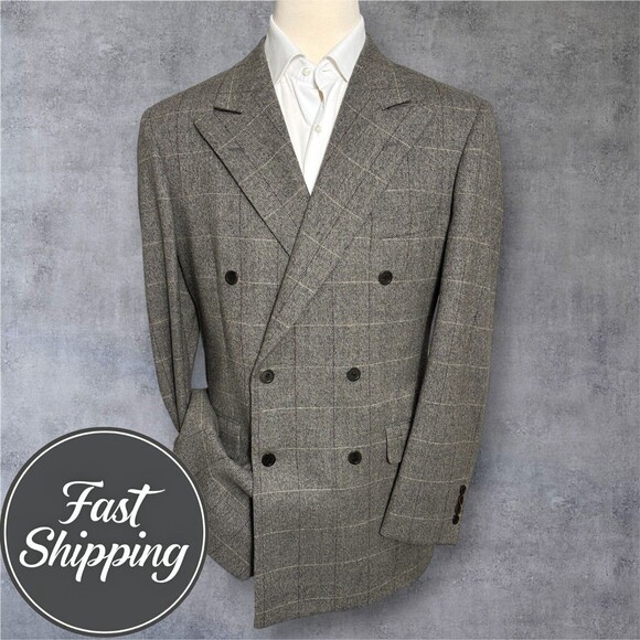 SOUTHWICK Vintage Mens Double Breasted Sport Coat Blazer Jacket 44L Windowpane - Picture 2 of 15